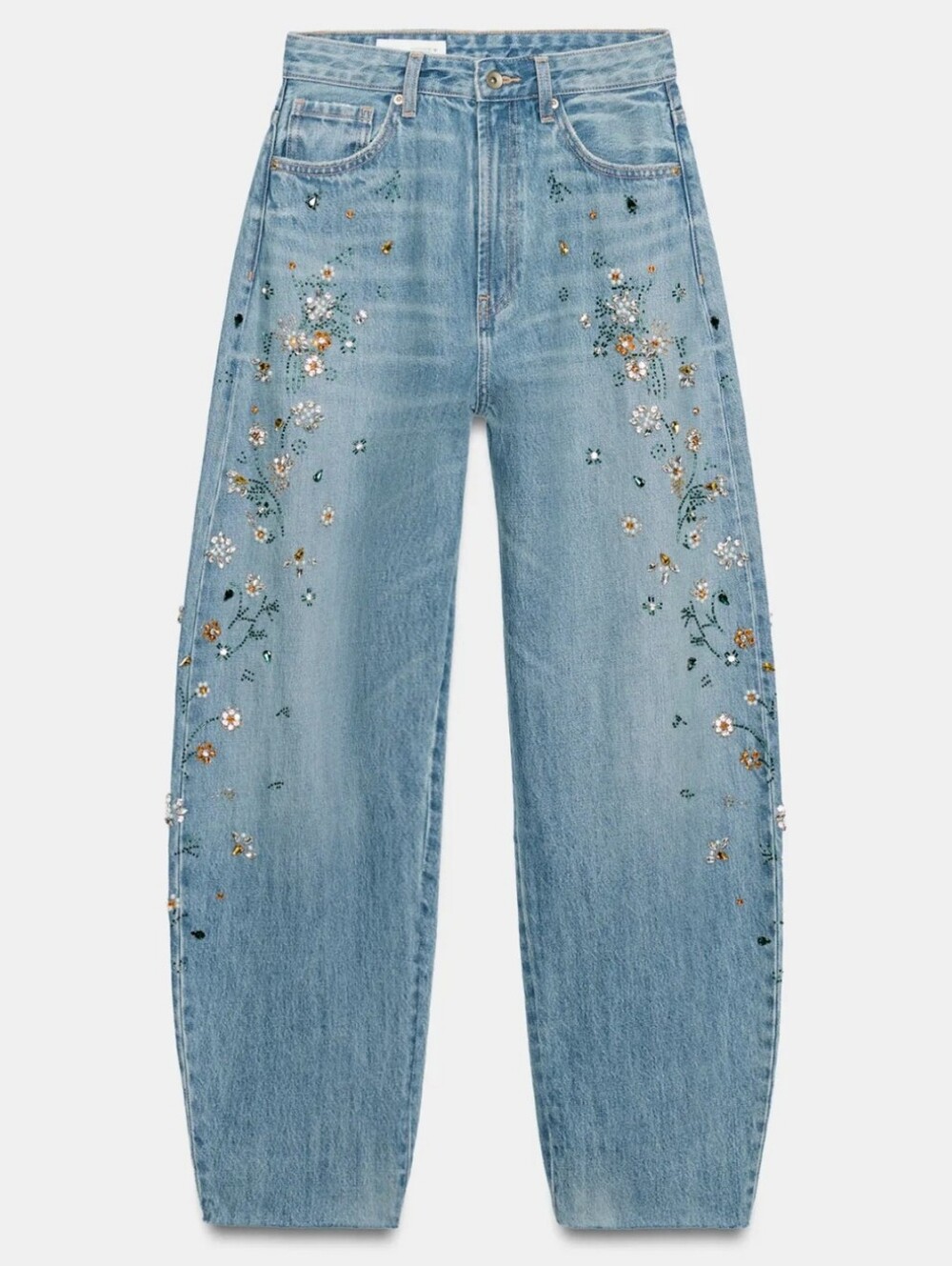 ZARA TRF HIGH RISE EMBROIDERED BARREL JEANS